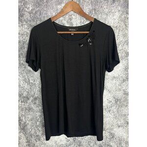 George Black Circles Beaded Short Sleeve Top Knit Stretch women's Medium 8-10